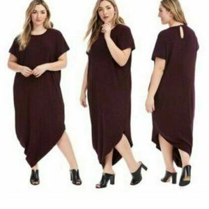UNIVERSAL STANDARD Dress Geneva Burgundy Plus Size Asymmetric Hem Large 22-24